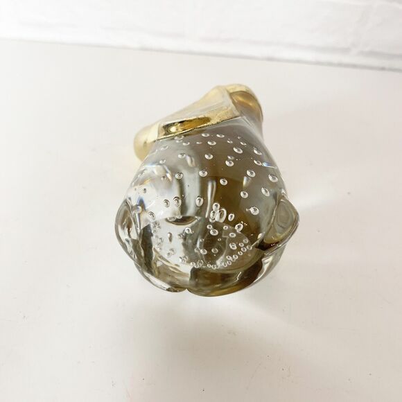 Vintage Clear Glass Paperweight Dog Controlled Bubbles with Gold Head Figurine - Picture 5 of 6